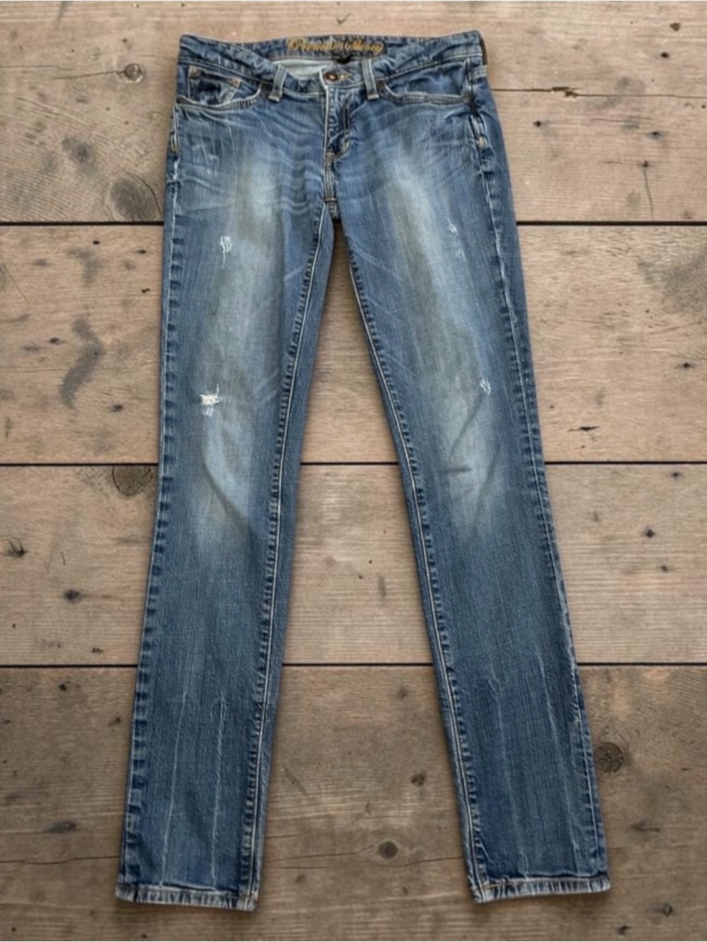 GAP Distressed Premium Skinny Jeans in Faded Blue Wash